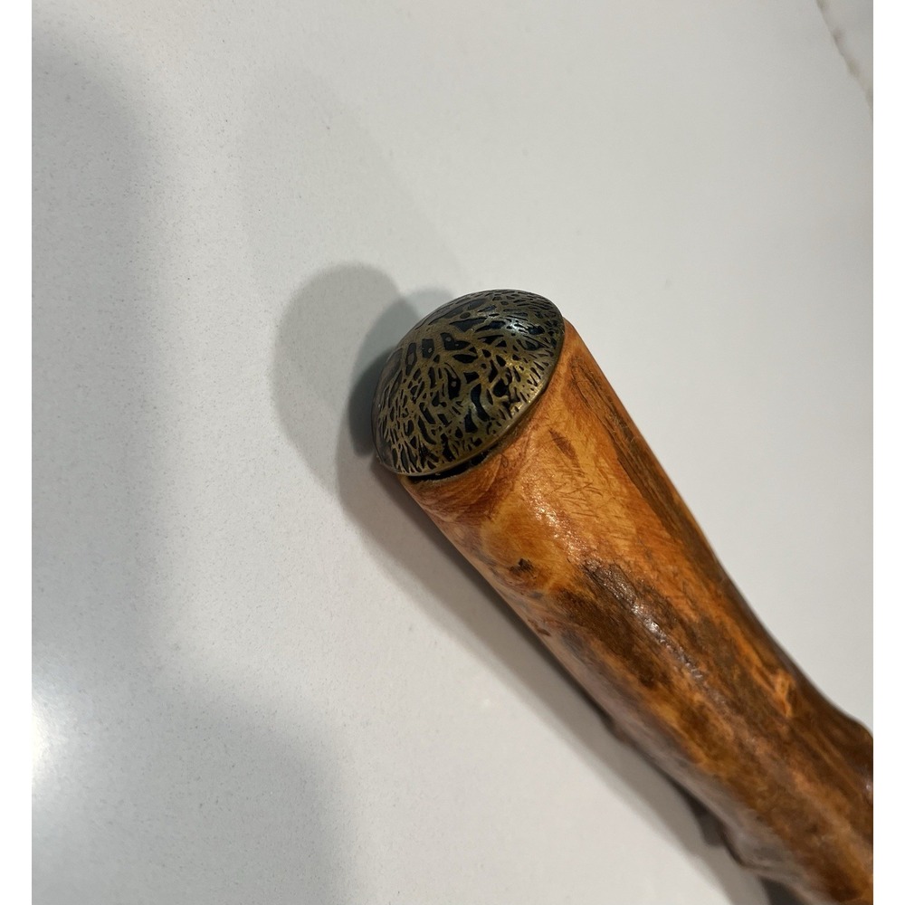 Hand Carved Wooden Walking Stick Spiral Cane with Turquoise Silver Inlay 51" - Picture 13 of 13